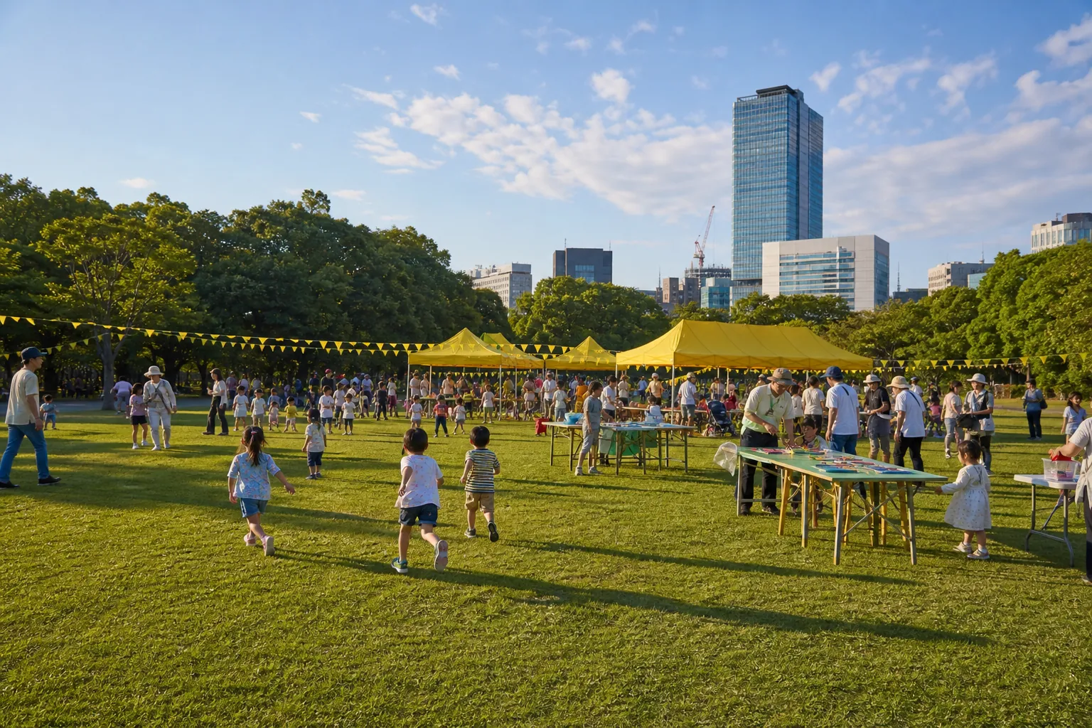 千葉市中央公園。これからを感じる明るい空と人々